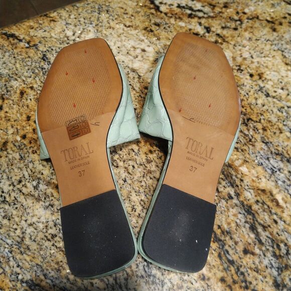 Toral TL-12618-Cuero Slippers Croc Leather Slides Flats Sandals Sage Womens 6.5 - Picture 3 of 6